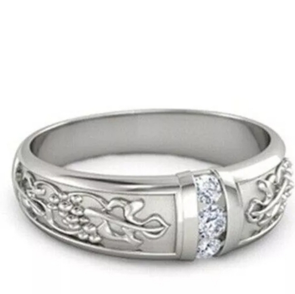 Silver plated Bsnd with white zirconia, Tibetan size 7 - Picture 8 of 9